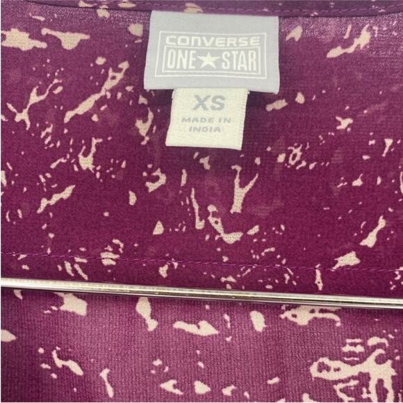 Converse Purple Cream Speckle All Over Print Sheer Blouse Top - Picture 3 of 4